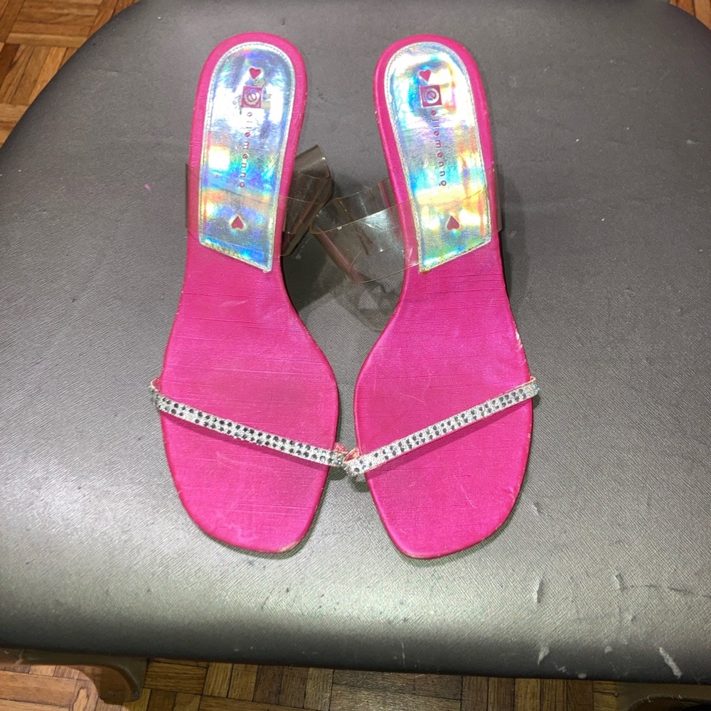 ellemenno Pink Heeled Sandals with Clear Strap